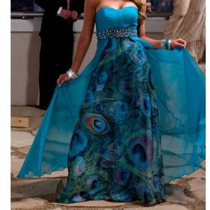 COPY - 3 New Tony Bowls Peacock Turquoise Prom/Pageant/Homecoming/Bridesmaid Dr…